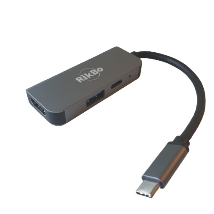 Dokkolóállomás USB C 3 az 1-ben RikBo® Plug & Play, USB Type-C – 1 x 87 W USB-C – tápellátás, 1 x 4K HDMI, 1 x USB 3.0