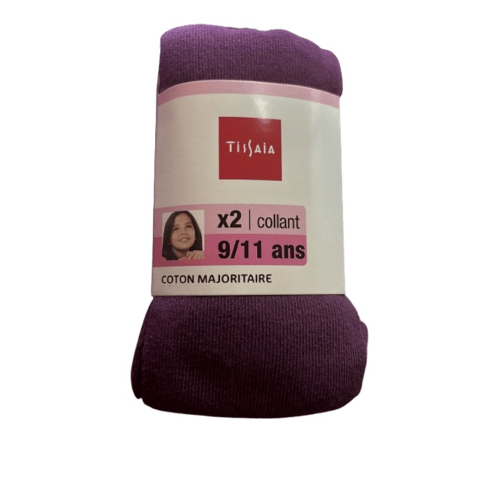 Комплект от 2 чорапогащника Tissaia за момиче, 77% памук, 9-11 години, тъмни цветове