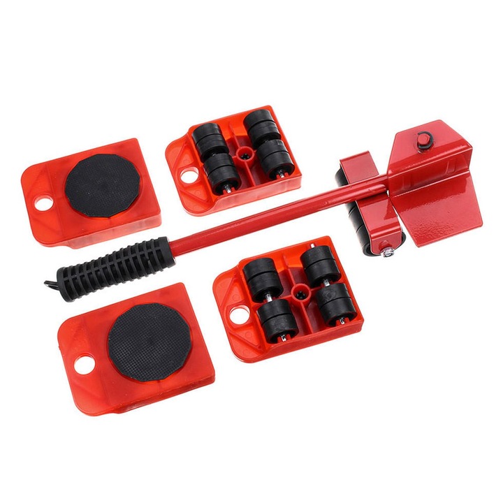 Set Cric Levier Mobilier, 5 Piese, Greutate Maxima 350kg, Rosu
