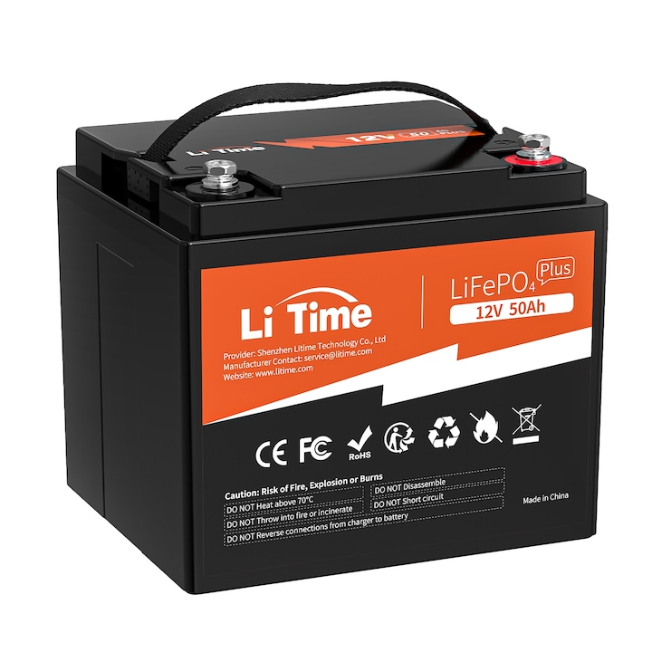 Acumulator LiFePO4 12V 50Ah, LiTime, 640W, IP65, Negru