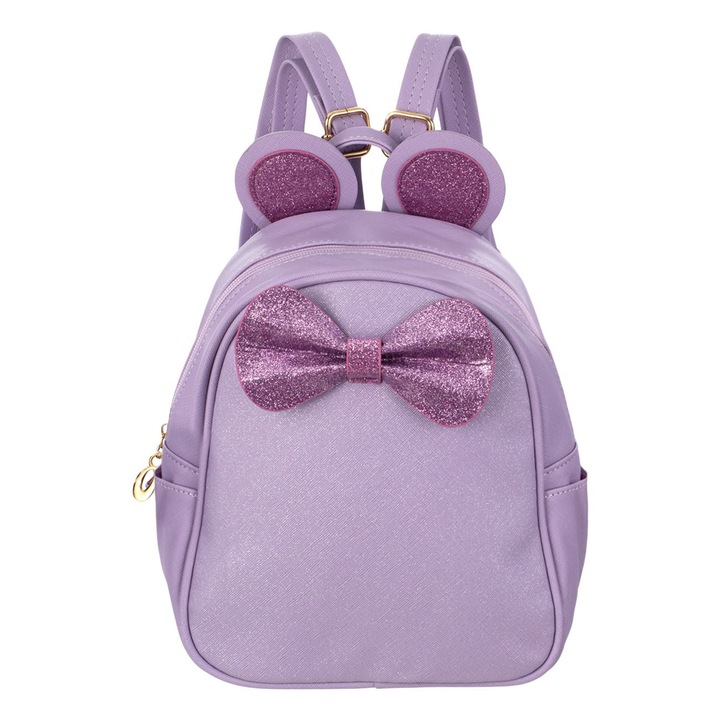 Mini Lila Hátizsák Csillámos Masnival és Rózsaszín Csillámos Fülekkel Gyerekeknek 20x11x22cm