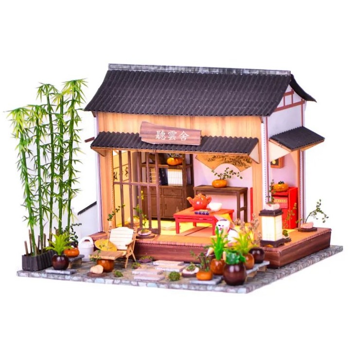 Joc interactiv, educational, macheta, casa de asamblat, miniatura, Casa cu bambus, DIY