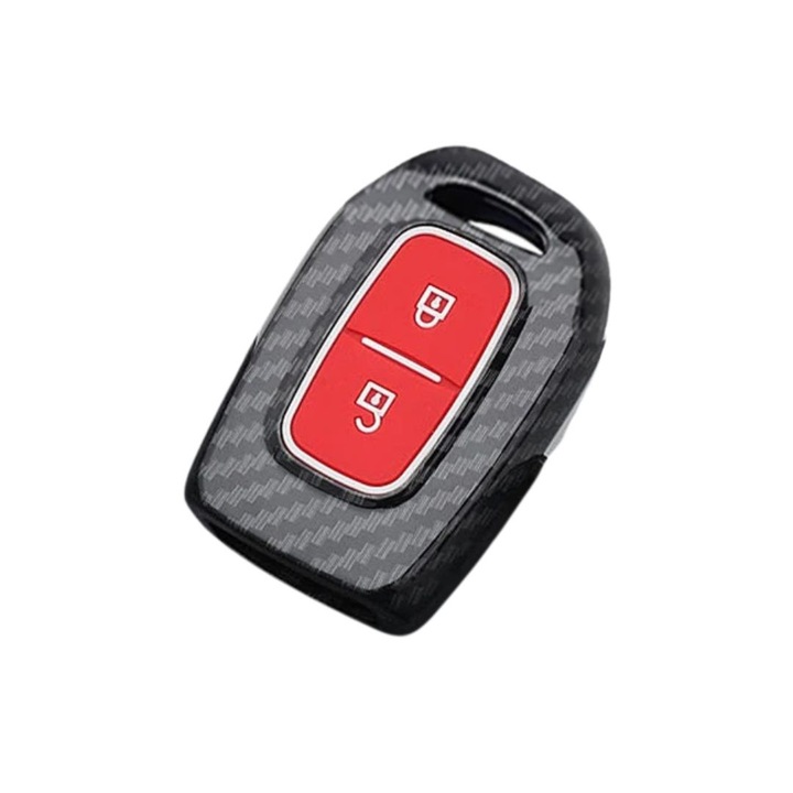 Калъф за ключ AUTOTOB®, 2 бутона Dacia Logan, Sandero, Duster, Spring, ABS пластмаса, карбон модел, черен/червен