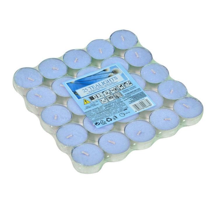 Свещи хапчета със сини памучни цветя Ø3,5x1,5 см - 25 бр.