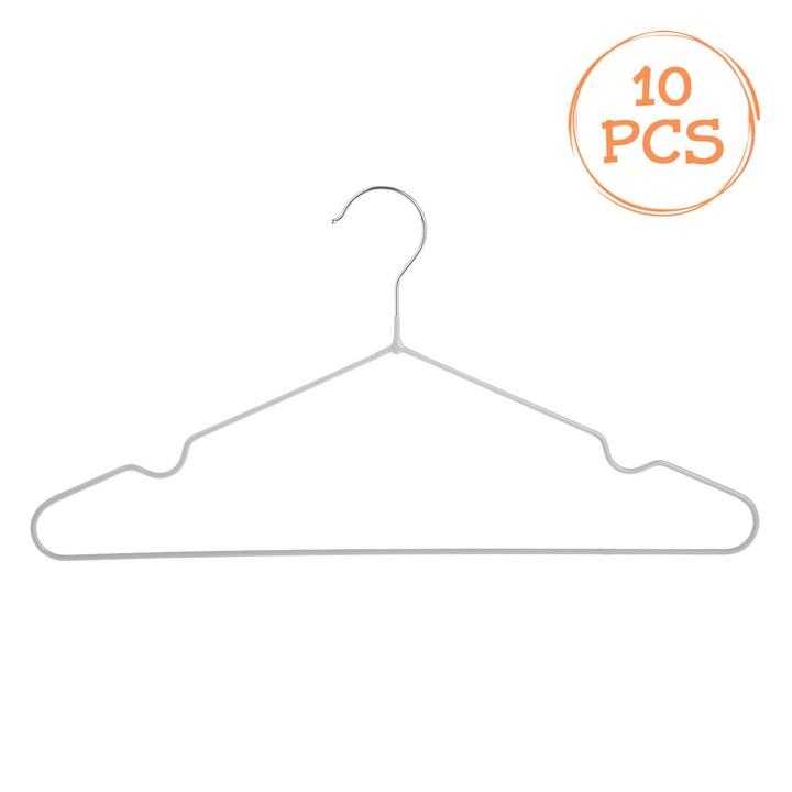 Комплект 10 метални закачалки, пластмасов капак, сиви, 40x19 см