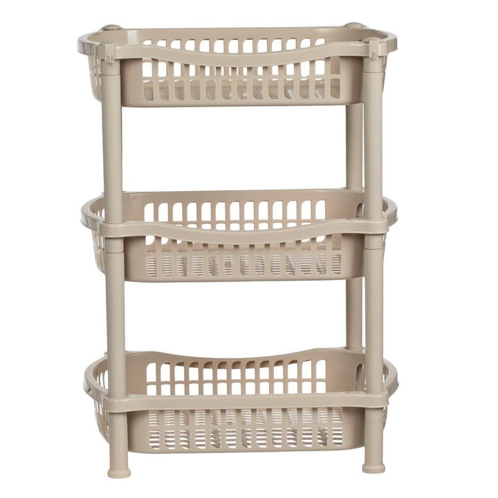 Etajera Bucatarie, 3 Nivele, Plastic, Dimensiuni 41x31x54cm, Culoare Bej
