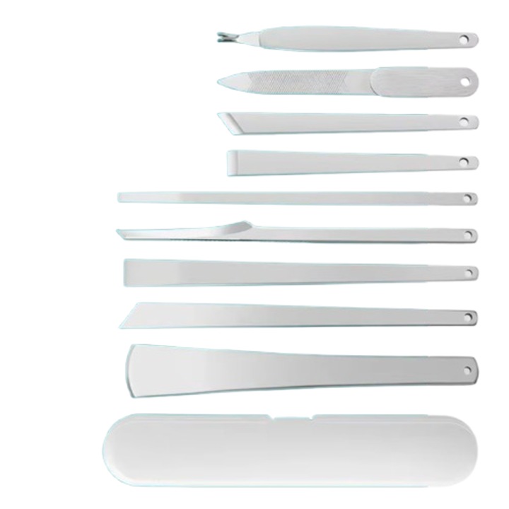 Kit Pedichiura 9 Piese, CRM, Instrumente pentru Curatarea Calcaiului si Unghii Perfecte, Portabil, Argintiu