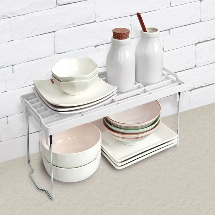 Бял пластмасов сгъваем рафт с метални крака 30x14x15.5 см