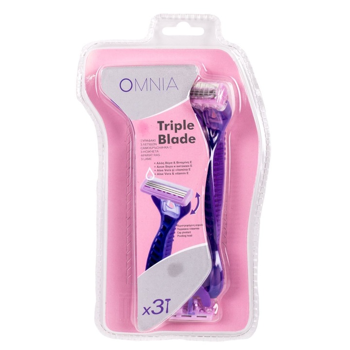 Hárompengés borotva, Omnia, Aloe Vera és E-vitamin, 3 darabos szett, lila, MYONNA IT & E- COMMERCE ®