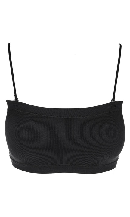 Női melltartó, bordás pánt nélküli, levehető pántok, fekete, egy méret