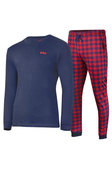 Lee Cooper, Férfi Pizsama, Pamut, Hosszú, Logó, Kockás, Modell 2025, Méret M
