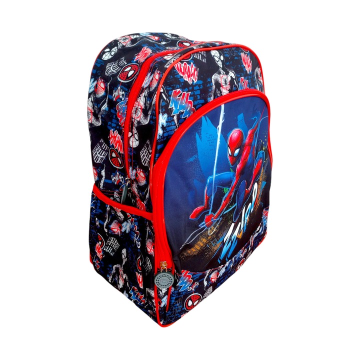 Ghiozdan ergonomic, cu doua compartimente si doua buzunare laterale, 40x30x15 cm, bretele ajustabile si intarite, multicolor, Spiderman