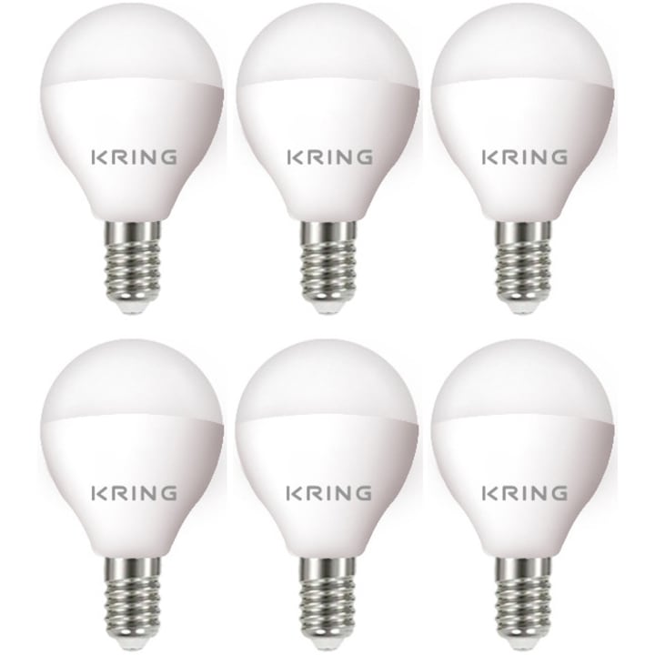 Комплект 6 LED крушки Kring, E14, 8W (70W), 900 lm, Неутрална светлина (4000k), Енергиен клас E