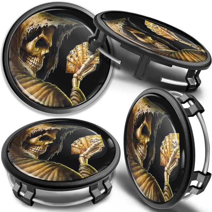 SkinoEu keréksapkák készlet 75 mm Kompatibilis a Mercedes Benz könnyűfém keréktárcsákkal B66470202 / B66470200 Pókerkártyák Skull CM 34 4db