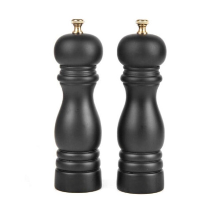 Rasnita de mana, 2 bucati, pentru sare, piper si alte condimente, lemn, gratar, negru