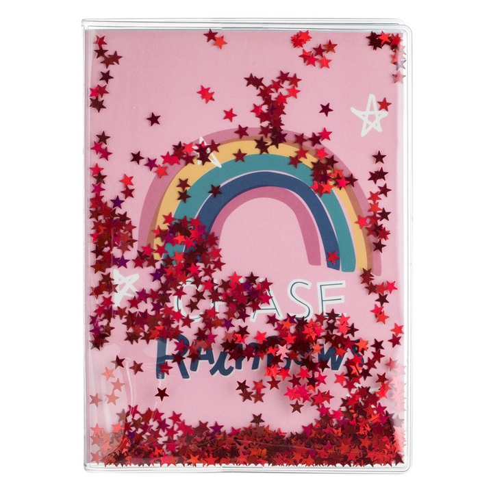 Carnetel Notite A6 Roz Rainbow cu Stele Confeti - 60F