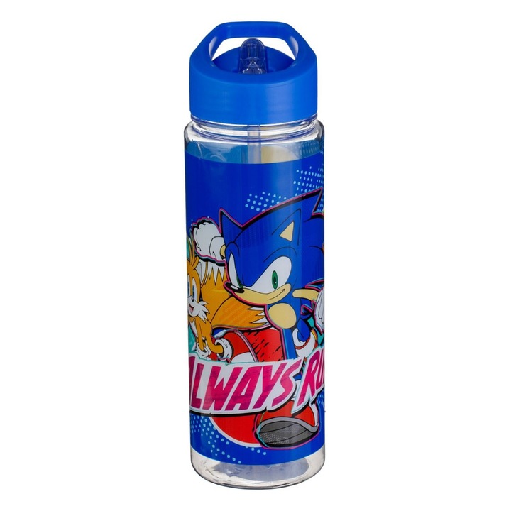 Бутилка за вода, Sonic, Пластмасова, вместимост 650 ml, прозрачно синя, Pai Flip Top