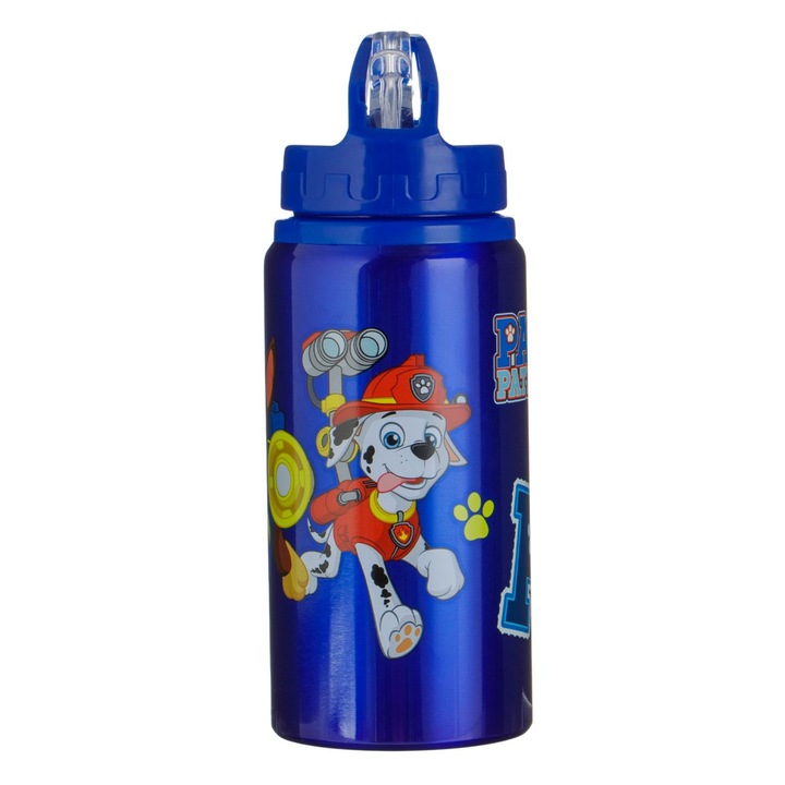Детска бутилка за вода, Paw Patrol, Flip Top, синя, алуминий, капацитет 0,5 л