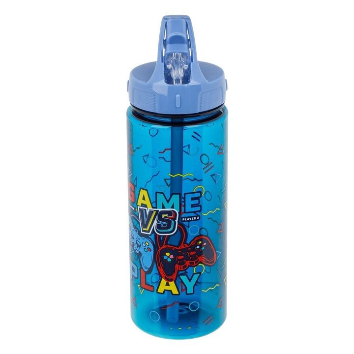 Бутилка за вода за игри, син модел, капацитет 500 ml, пластмаса, система Pai Flip Top