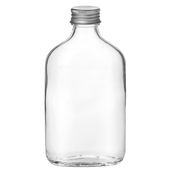 Стъклена бутилка за напитки, метална капачка, вместимост 200 ml, прозрачна, MYONNA IT & E- COMMERCE ®