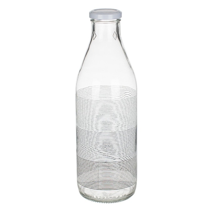 Бутилка с конец, раирана шарка, вместимост 1л, сиво бяла, 27 см