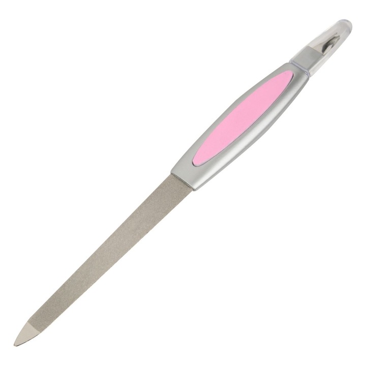 Pila de Unghii cu Accesoriu pentru Cuticule, Lungime 17cm, Argintiu/Roz