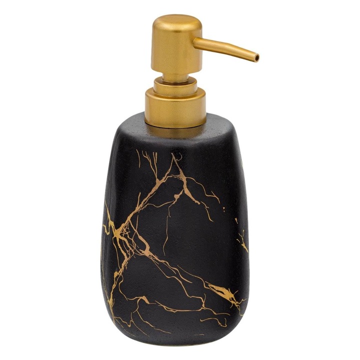 Folyékony szappanadagoló, Golden Stripes modell, kerámia, fekete, Űrtartalom 425 ml