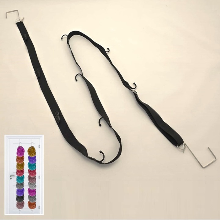 Set alcatuit din 2 suporti cu montare pe usa pentru organizare, depozitare sapci, palarii, posete, esarfe, 9 agatatori metalice, dimensiune reglabila 170-195 cm, negru, SIPEDO