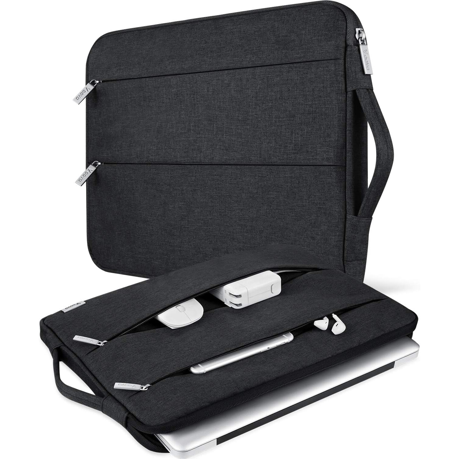 Husa de protectie geanta de transport, JENUOS®, pentru tableta 11-12, Potrivit pentru Apple macbook Huawei pro Xiaomi air, 2 buzunare cu fermoar, Detine incarcator, telefon, casti, mouse, unitate USB, 33 x 23.1 x 24cm, Negru