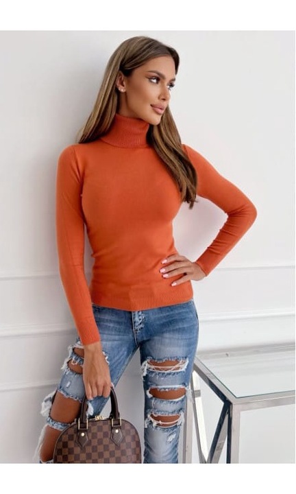 Helanca Dama tip Maleta, Cu guler, Slimfit, Tricot Fin, Vascoza, Fabricat in Italia, Portocaliu