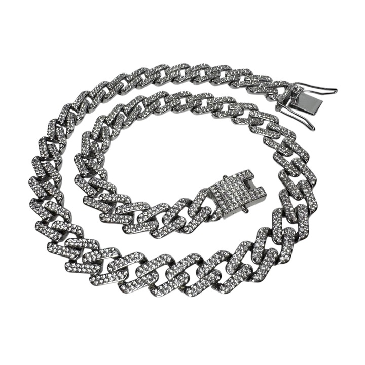 Colier LANT model CUBAN DIAMOND BLACK ORIGINAL colectia MACHO MAN by 7 ICE cristale zirconiu metal inoxidabil si hipoalergenic ambalat in Cutie de Cadou Premium inclusa Lungime 50cm, Latime 20 mm AJUSTABIL pe marimi, CADOLUX