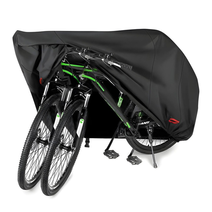 Husa protectie pentru bicicleta, motocicleta, scuter NewEvo®, impermeabila, 200cm x 110cm x 70cm, 2 biciclete de 26-29 inch, Negru