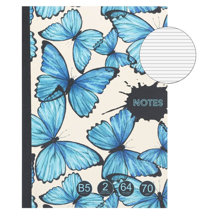 B5-ös méretű, kék pillangós, 2 témájú diktáló jegyzetfüzet - 64 fájl