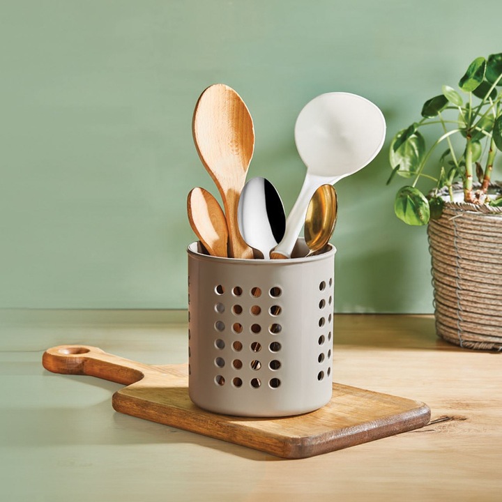 Suport Uscator Tacamuri, Model Rotund, Plastic, Culoare Alb sau Gri, Dimensiuni Ø11.5x13cm