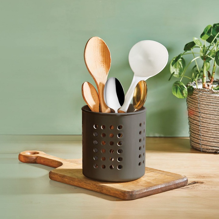 Перфорирана сива пластмасова поставка за сушене на прибори за хранене ø11.5x13см