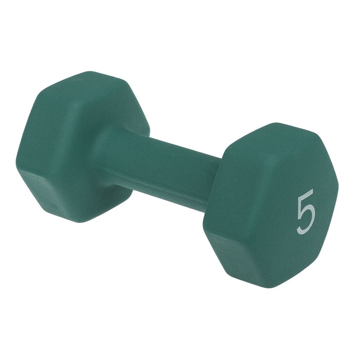 Gantera Lineup Sports, Hexagonala, Fier, Invelis Neopren, Greutate 5kg, Verde Pastel