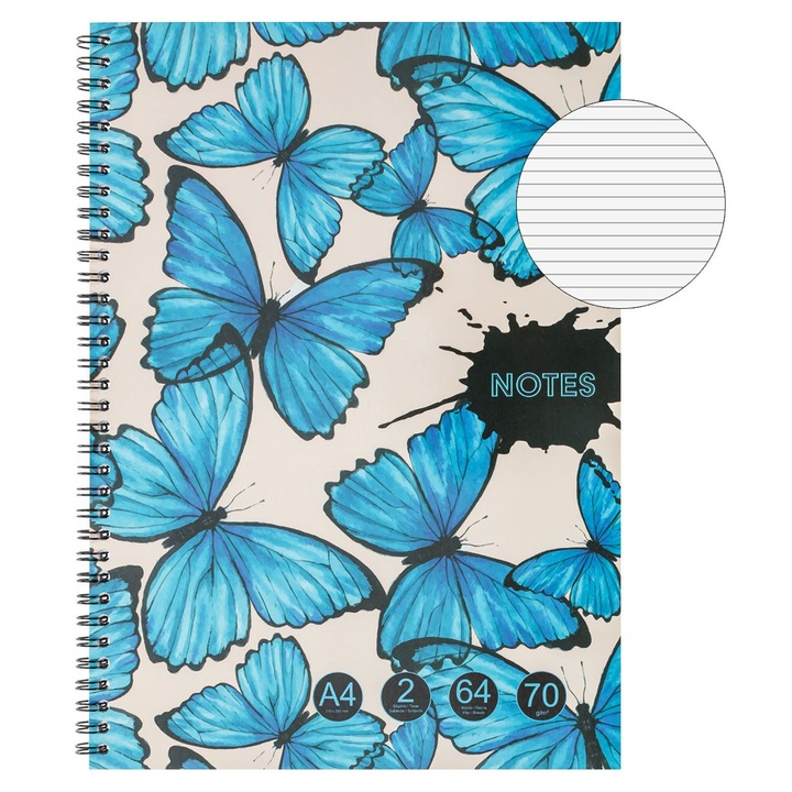 Diákfüzet A4-es Dictando rózsaszín pillangók spirállal és 2 témával - 64F