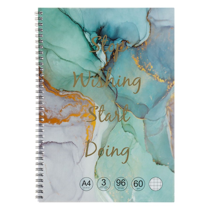 Тетрадка по математика А4, зелен мраморен мотив, с 3 предмета - 96 етажа