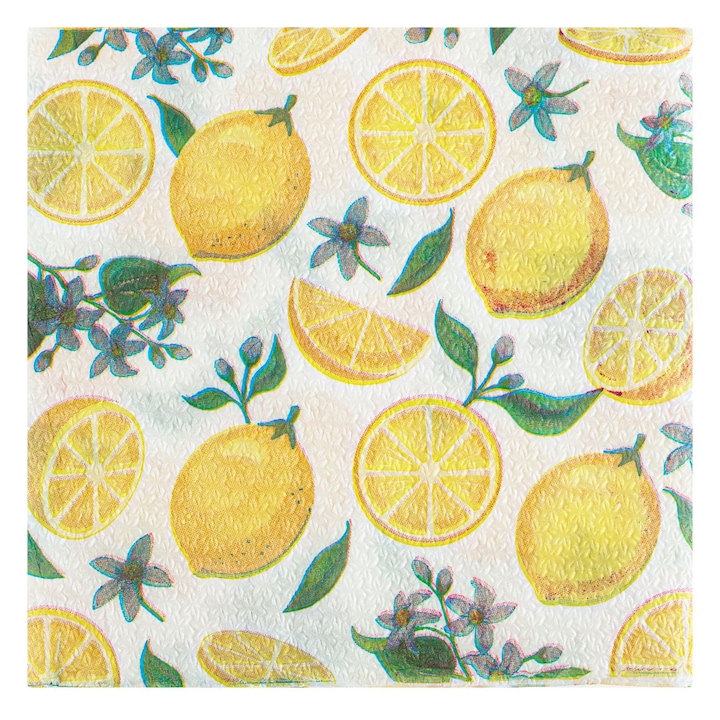 Servetele de masa cu 1 strat albe cu model lamai 33x33cm - 80buc