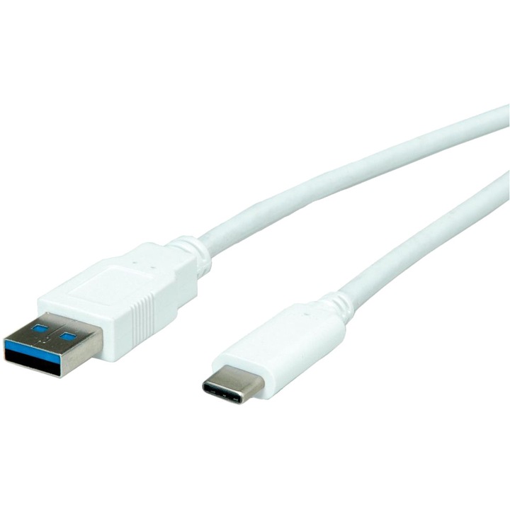 USB Type-C кабел ROLINE 11.99.9010, USB-C М - USB-А М, 10 Gbit/s, бял, 0.5 м