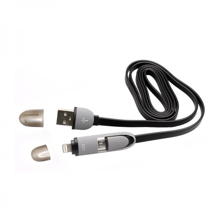 Кабел за данни SBOX USB 2IN1B, USB към Lightning и Micro USB, 1.5m Black