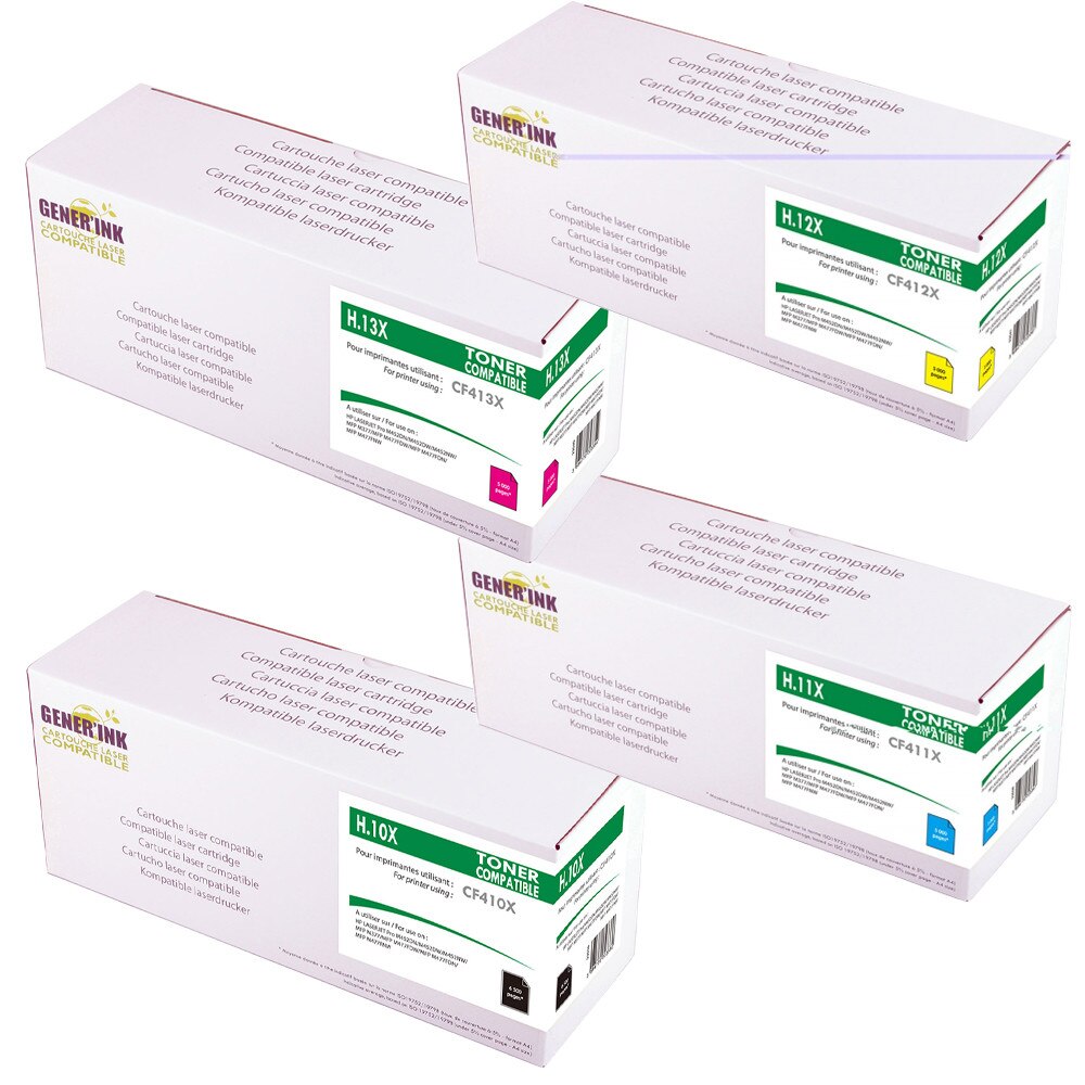 Set tonere GENERINK Negru/Cyan/Magenta/Galben, 1x 6500 + 3x 5500 pag, compatibil CF410X/CF411X/CF412X/CF413X