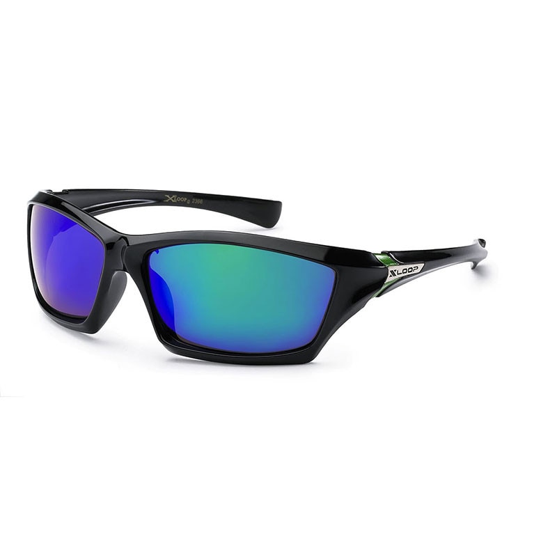 Ochelari de soare negru pentru barbati, Lentila oglinda Albastru/Mov, Xloop