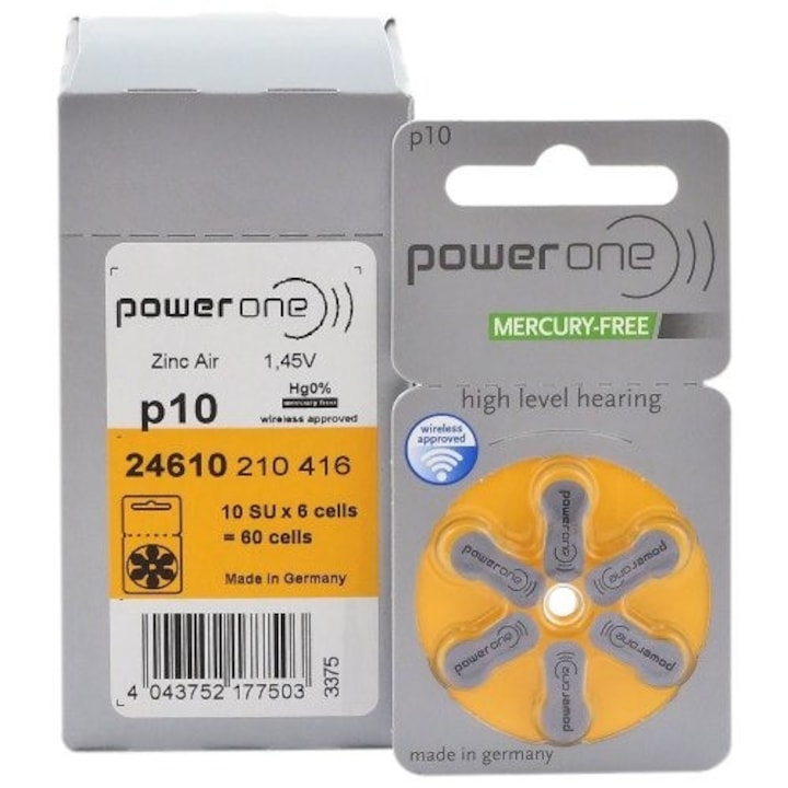 Baterii pentru proteze auditive PowerOne P10 Zinc-Aer - 10 blistere/60 bucati