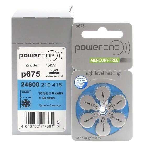 Baterii pentru proteze auditive PowerOne P675 Zinc-Aer 10 blistere/60 - eMAG.ro