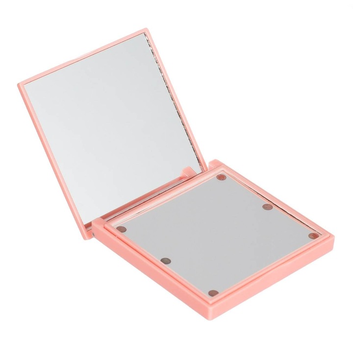LED utazási tükör, BOSS LADY modell/SZŰRŐ BEAUTY, 6 LED, 7x7 cm, fekete/rózsaszín
