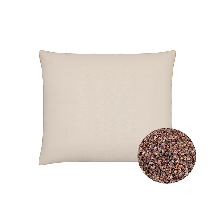 Perna 50x60 cm, ecologica din hrisca, Bumbac, Crem, Antialergica, cu umplutura din 100% hrisca