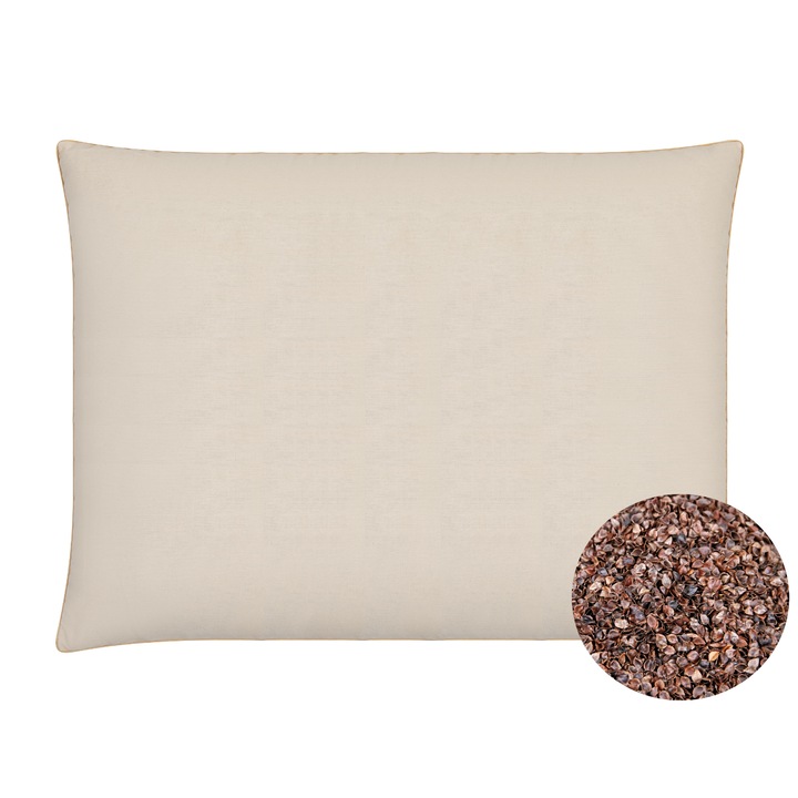 Perna 60x80 cm, ecologica din hrisca, Bumbac, Crem, Antialergica, cu umplutura din 100% hrisca