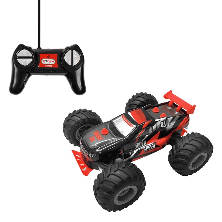 Masina cu Telecomanda Off Road, Rock Crawler 1:18, Viteza Maxima 7 km/h, Negru si Rosu, Pentru Baieti, 6+ Ani
