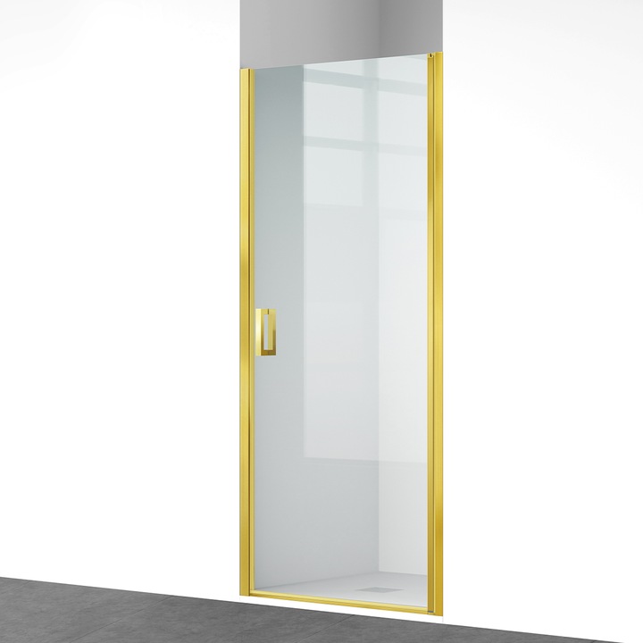 Usa de dus, batanta, Auriu Mat, sticla securizata transparenta 6mm, dimensiuni 80x195 cm, Azure